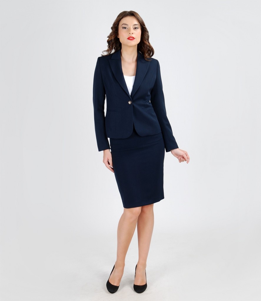 Costum office bleumarin din stofa elastica