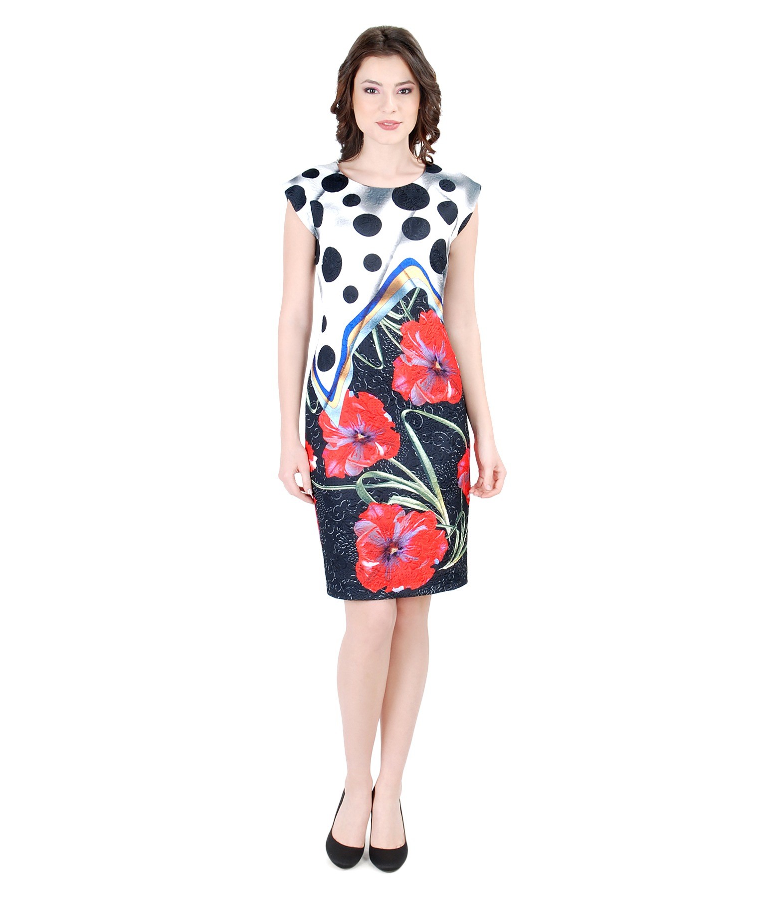 Rochie eleganta YOKKO brocata cu motive florale