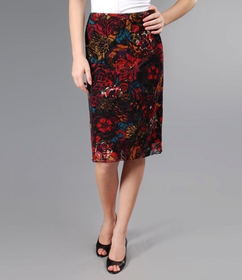 Fusta din tul elastic cu imprimeu floral