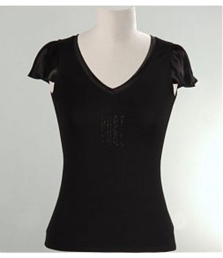 Tricou cu aripioare saten si aplicatie cristale