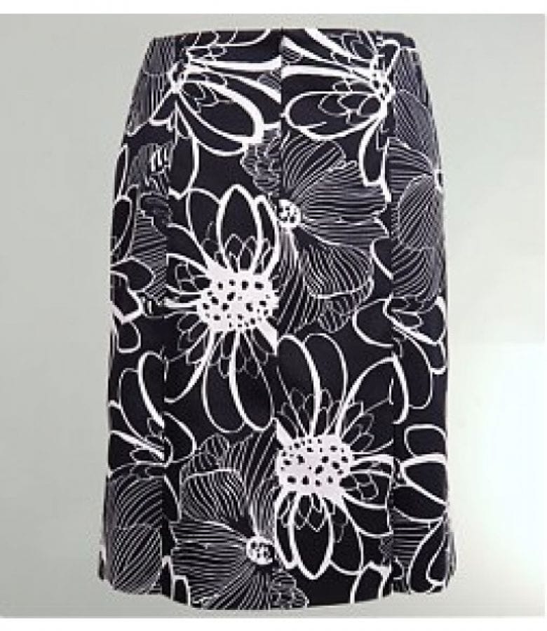 Fusta din bumbac elastic cu imprimeu floral alb bleu