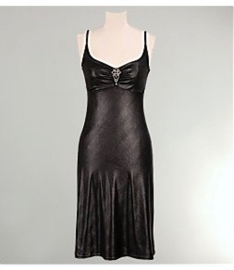 Rochie ocazie din jerse negru cu brosa cu strasuri