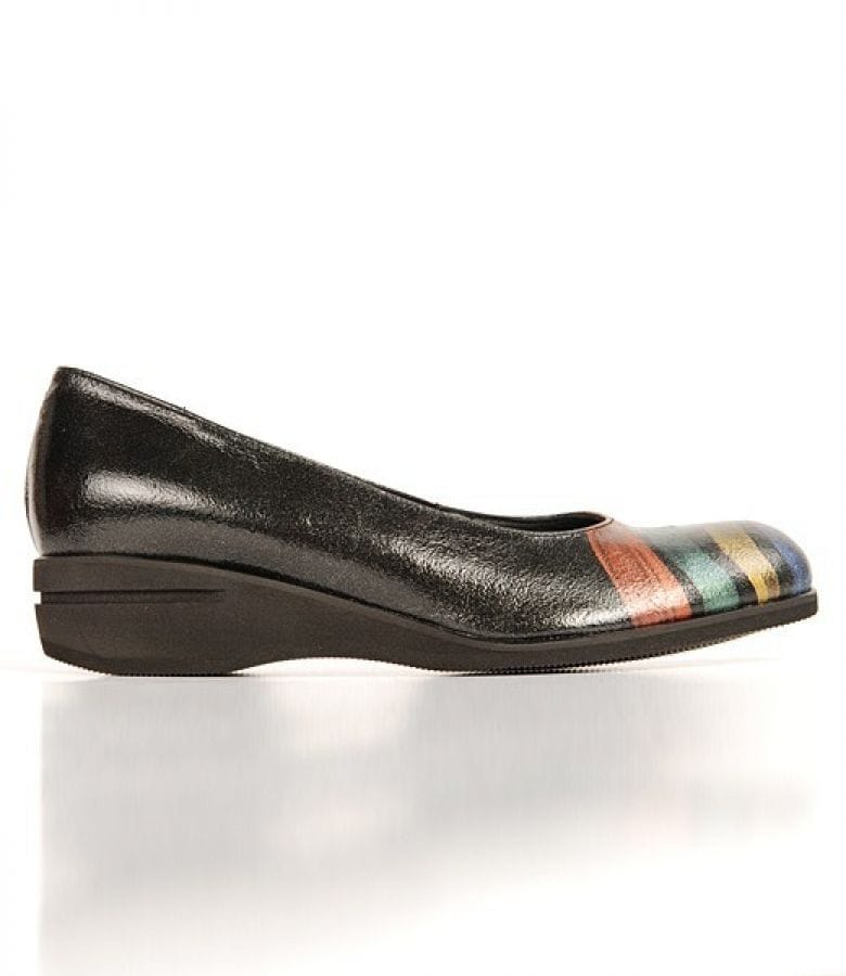 Pantofi Astore din piele neagra lacuita pictati manual Arcobaleno