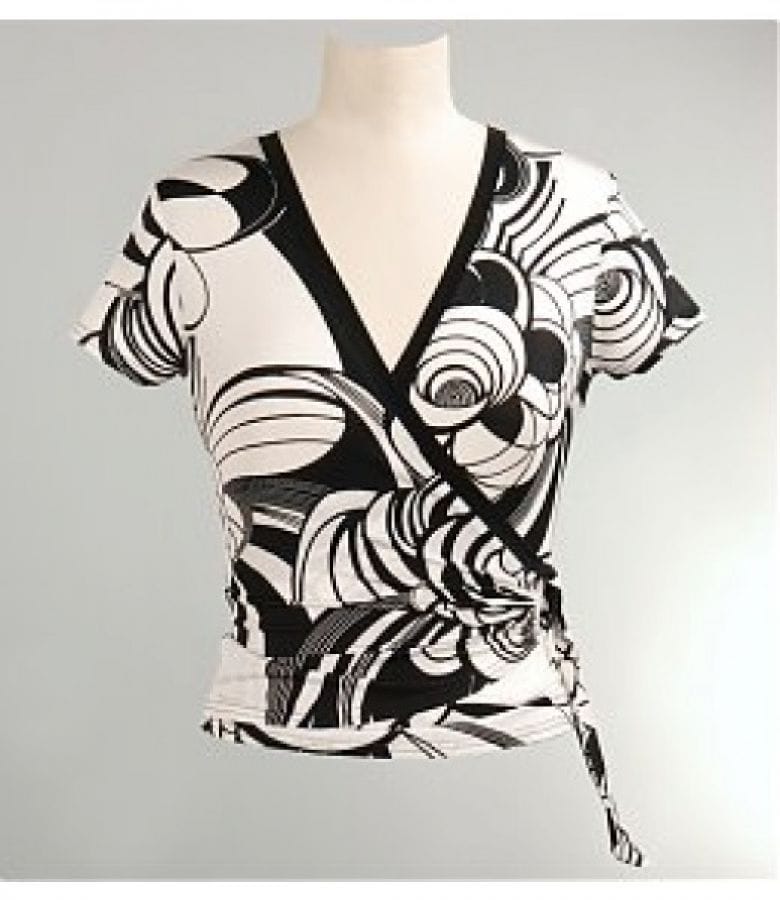 Bluza din tricot de viscoza cu imprimeu floral alb-negru