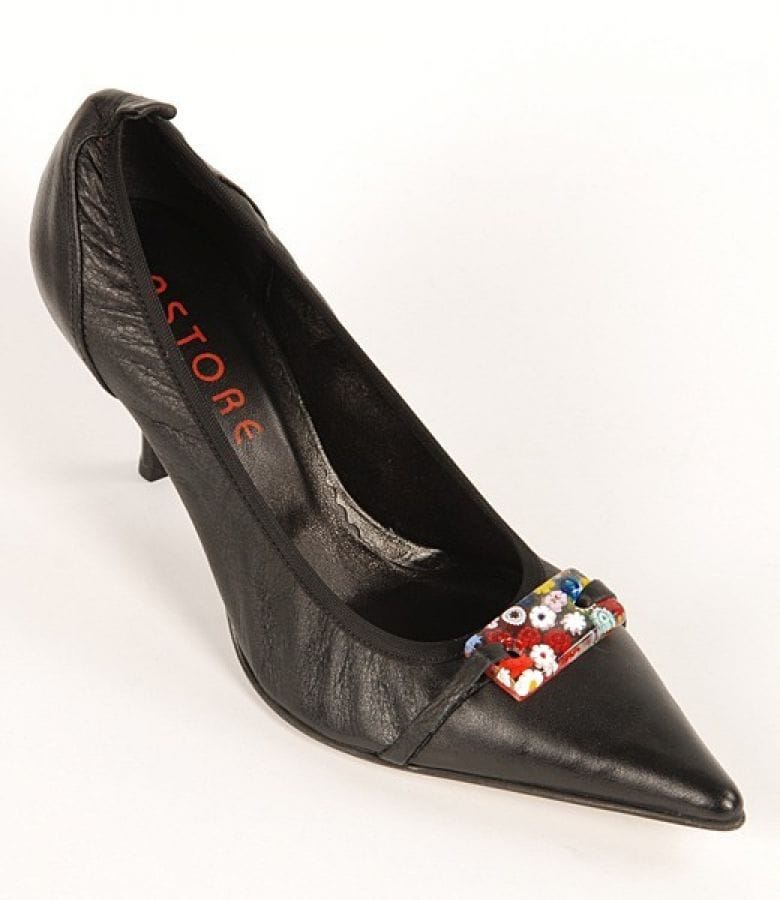 Pantofi Astore din piele neagra cu ornament din sticla de Murano