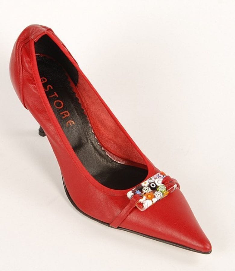 Pantofi Astore din piele rosie cu ornament din sticla de Murano
