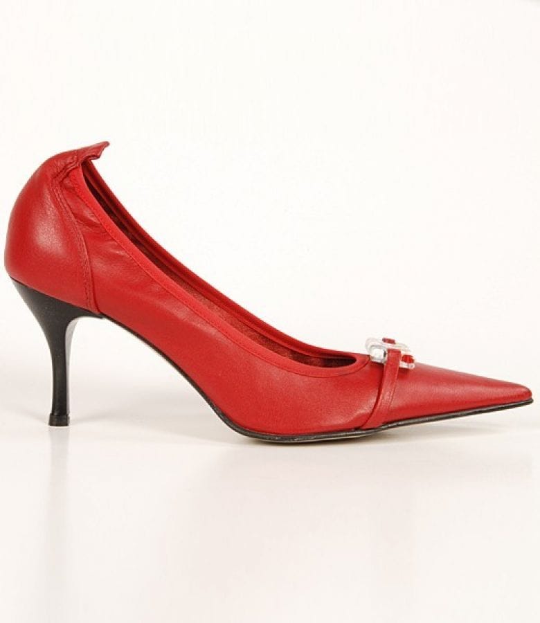 Pantofi Astore din piele rosie cu ornament din sticla de Murano