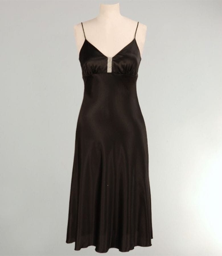 Rochie saten negru cu aplicatie cristale
