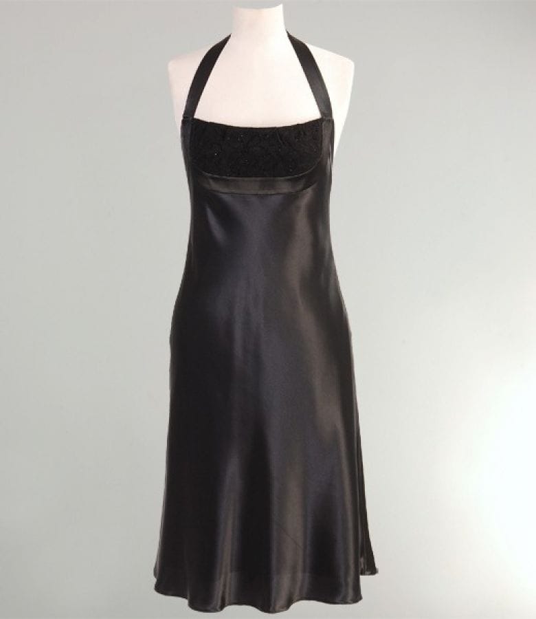 Rochie din saten elastic cu garnitura de dantela si spate gol