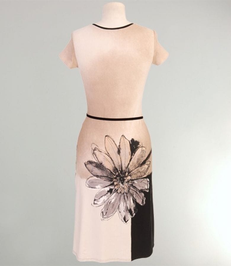 Rochie din jerse bej cu imprimeu floral