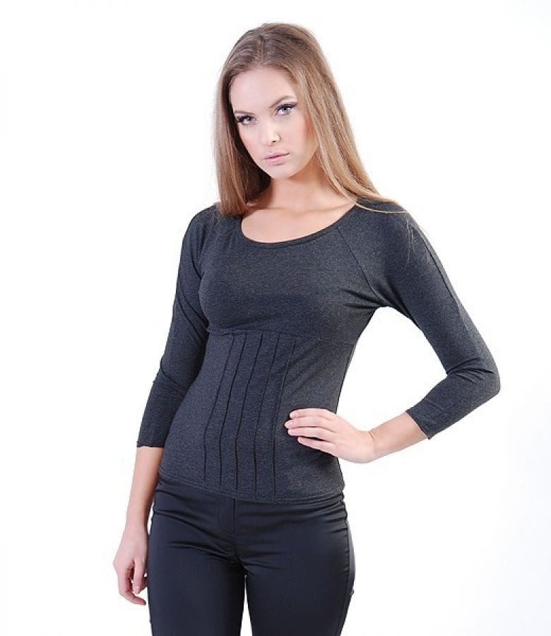 Tricou cu maneca lunga raglan si nervuri in talie