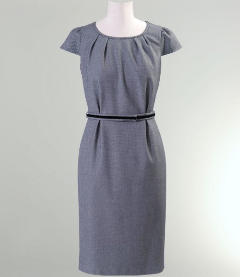 Rochie office gri cu aripioare si falduri