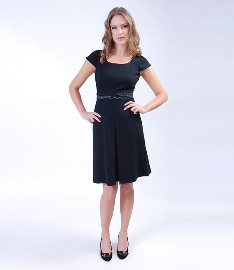 Rochie din jerse gros negru cu tighele contrast
