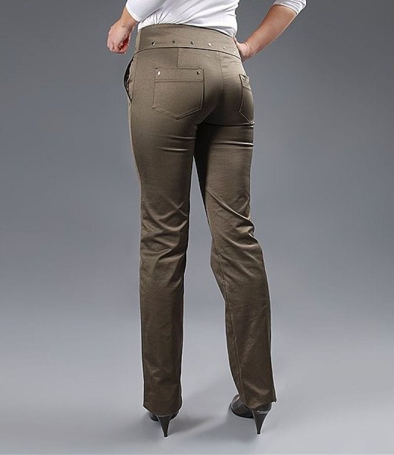 Pantaloni cu tinte metalice din saten gros elastic kaki