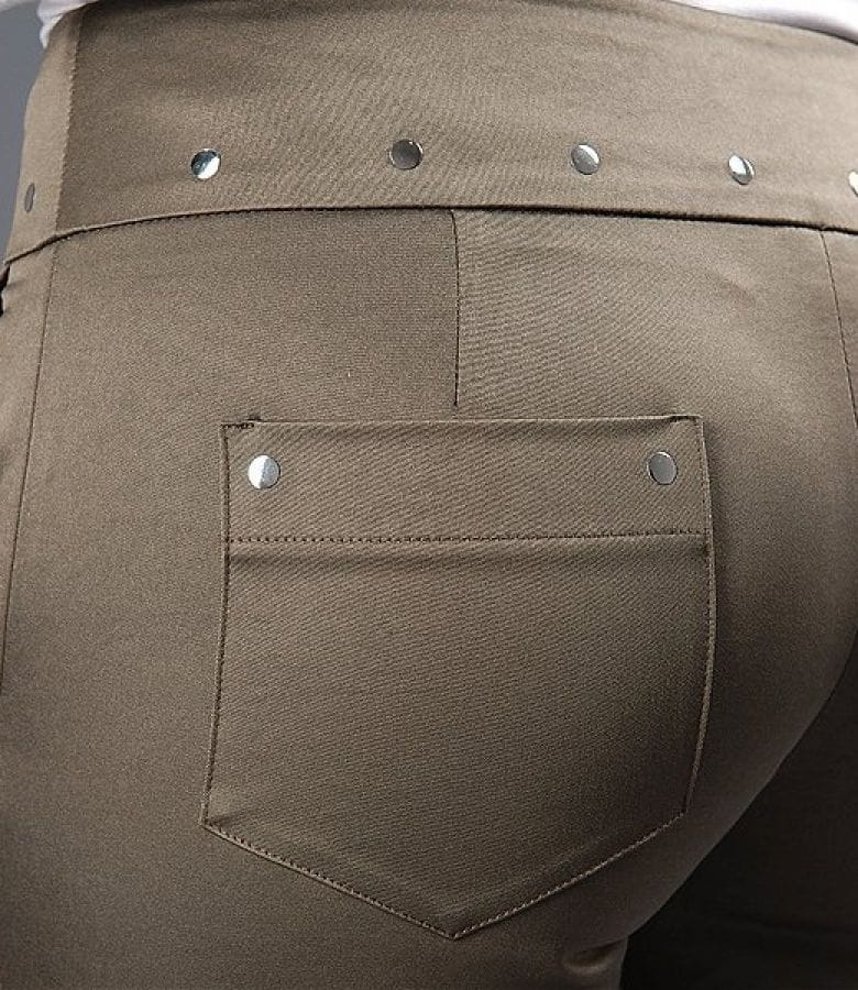 Pantaloni cu tinte metalice din saten gros elastic kaki