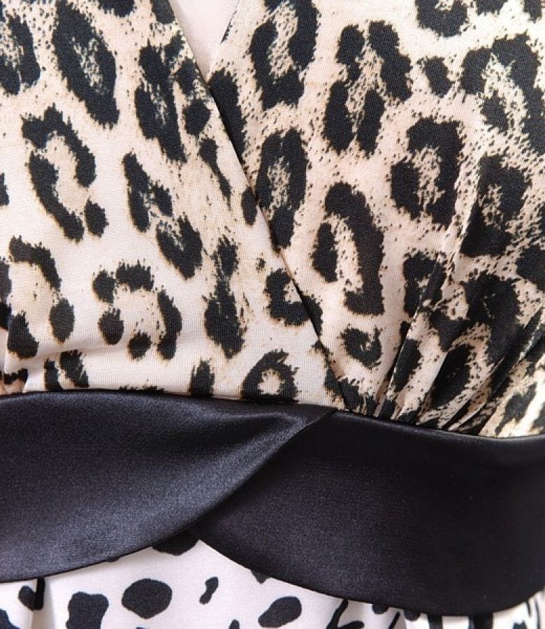 Rochie din jerse leopard cu garnitura saten