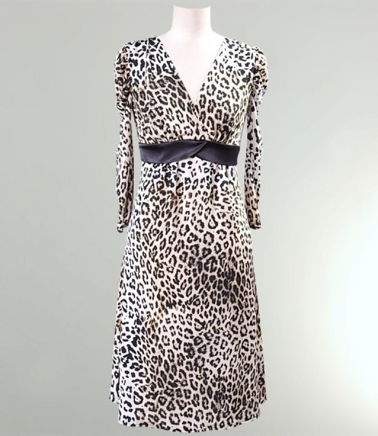 Rochie din jerse leopard cu garnitura saten