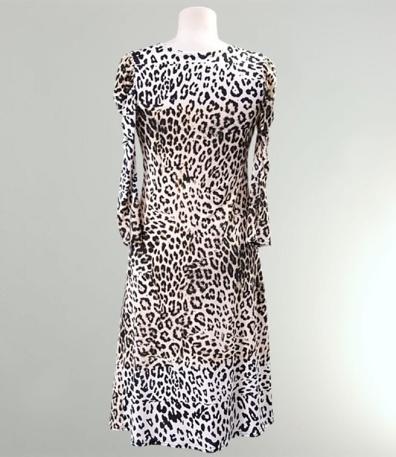 Rochie din jerse leopard cu garnitura saten