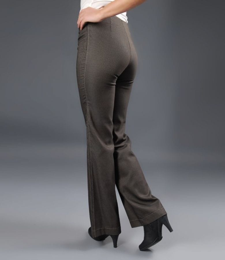 Pantaloni stofa gri-maro cu dungi satinate