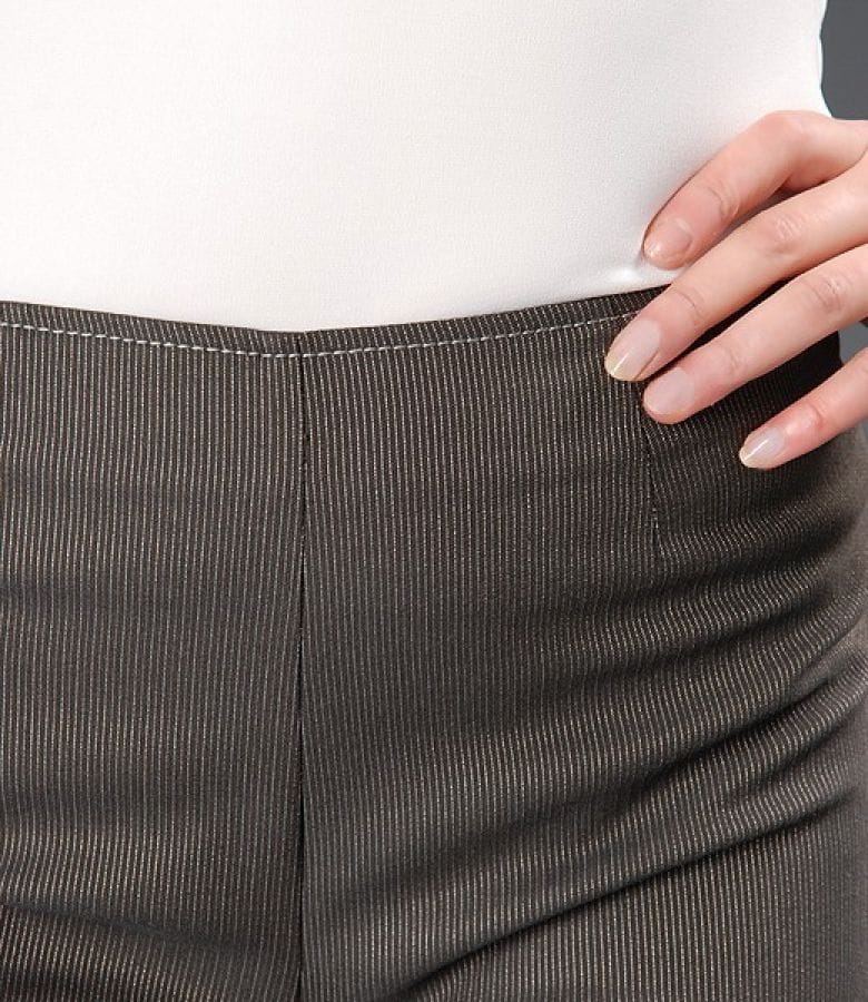 Pantaloni stofa gri-maro cu dungi satinate