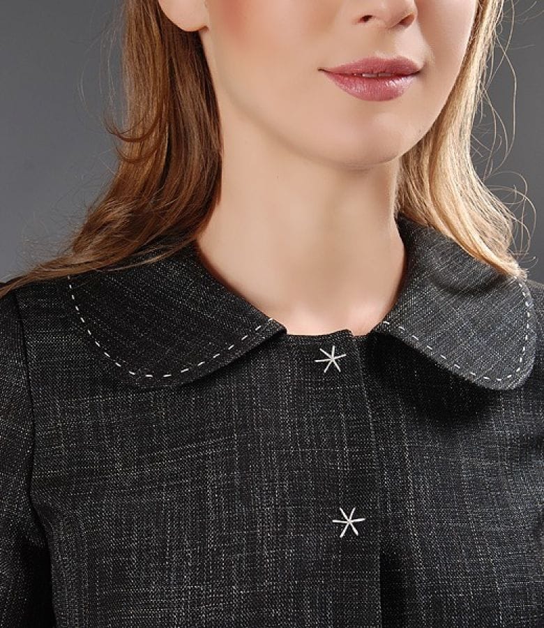 Sacou elegant gri cu tighel contrast