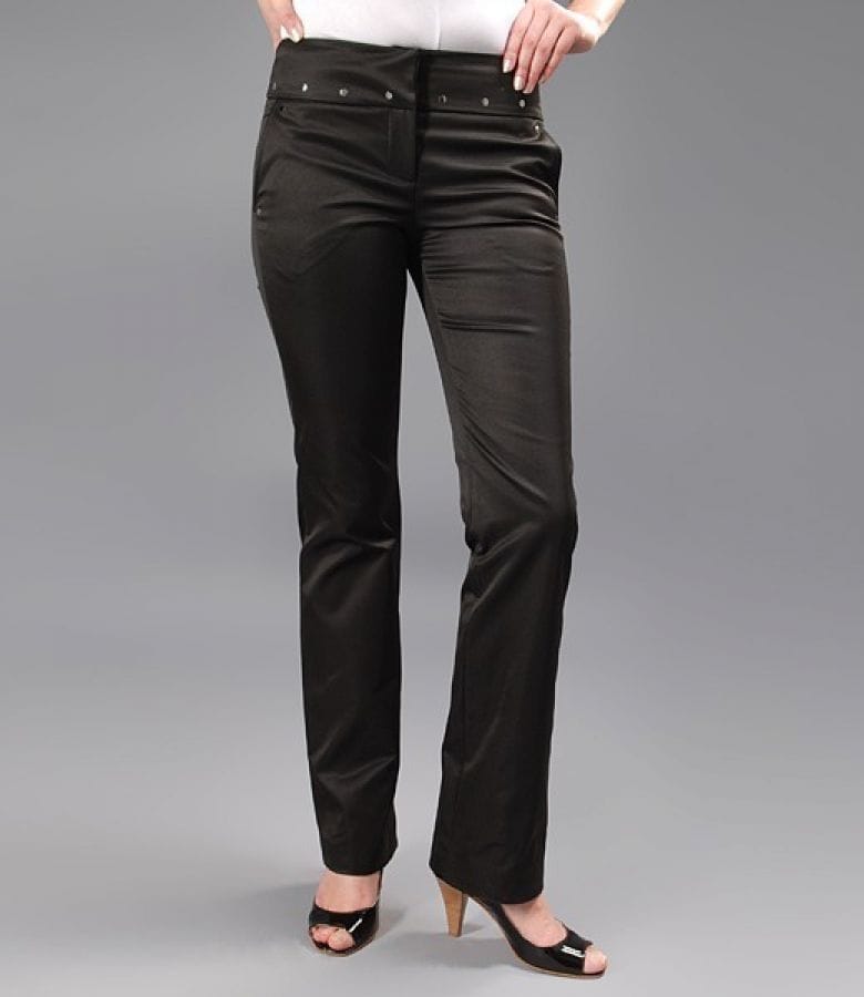 Pantaloni cu tinte metalice din saten gros elastic negru