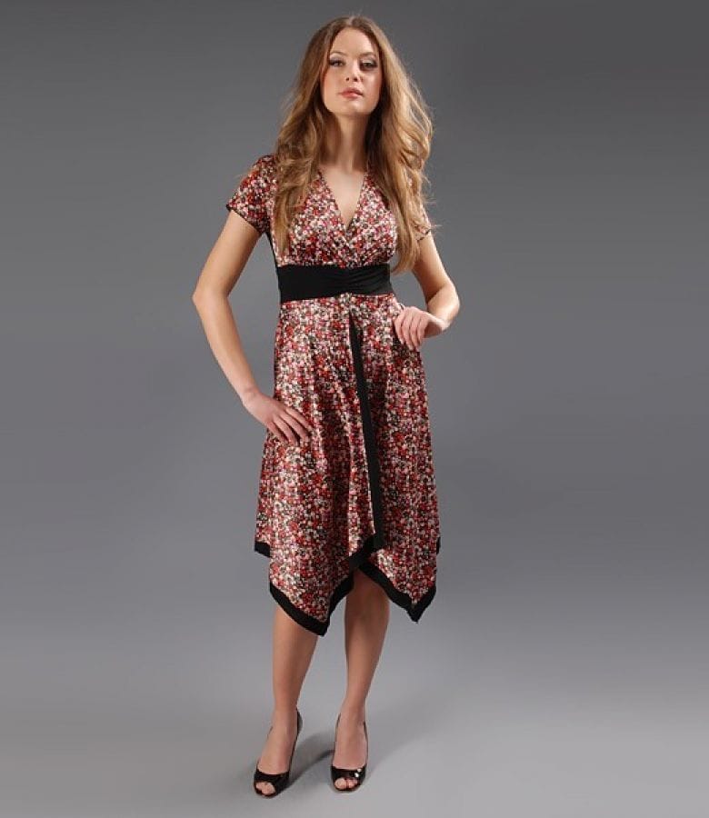 Rochie in colturi din saten cu imprimeu floral