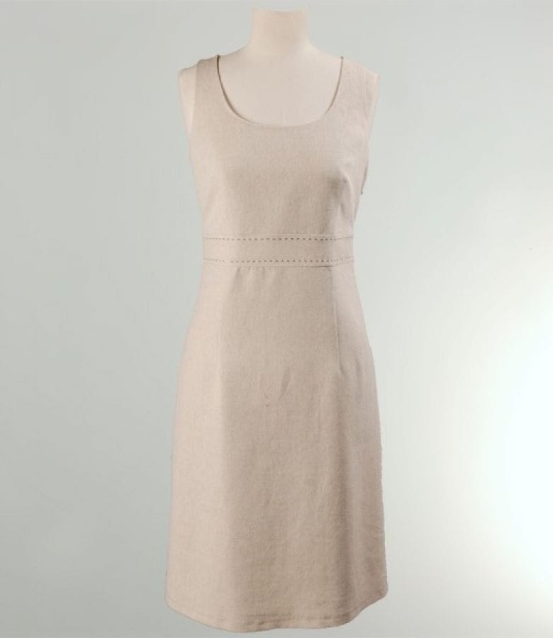 Rochie eleganta din in bej cu tighele contrast