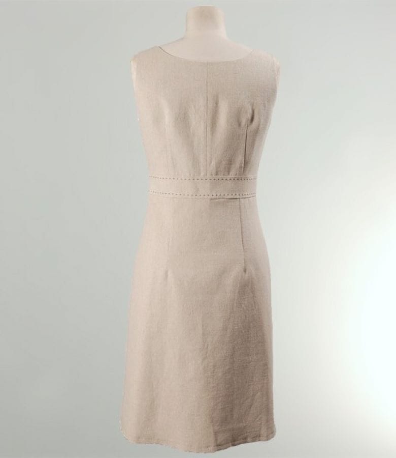 Rochie eleganta din in bej cu tighele contrast