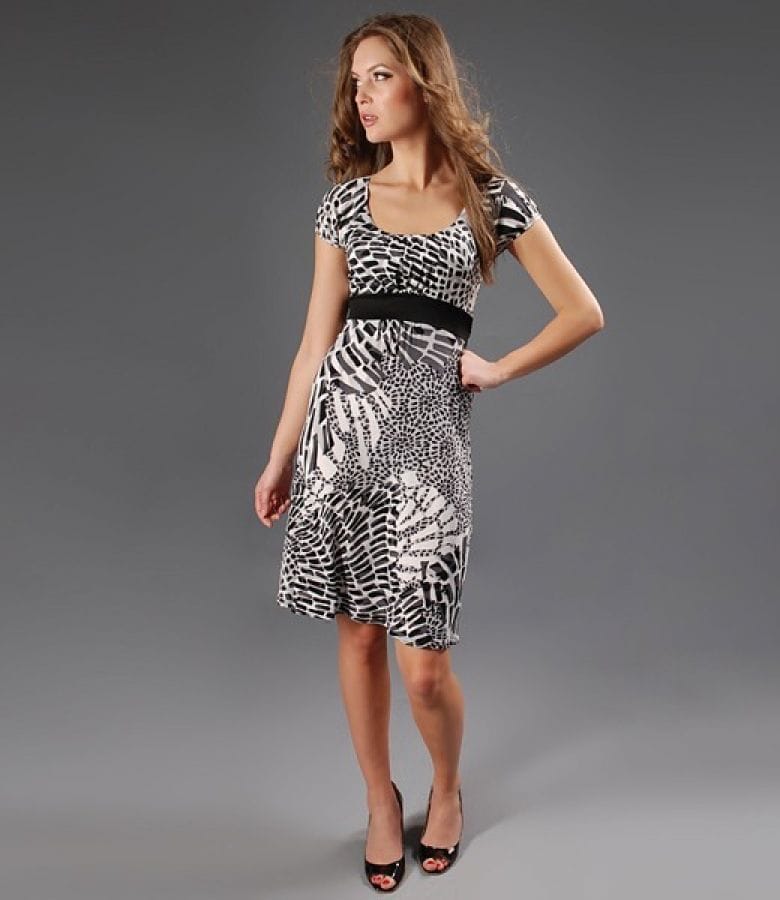 Rochie din jerse cu imprimeu leopard incretita in talie