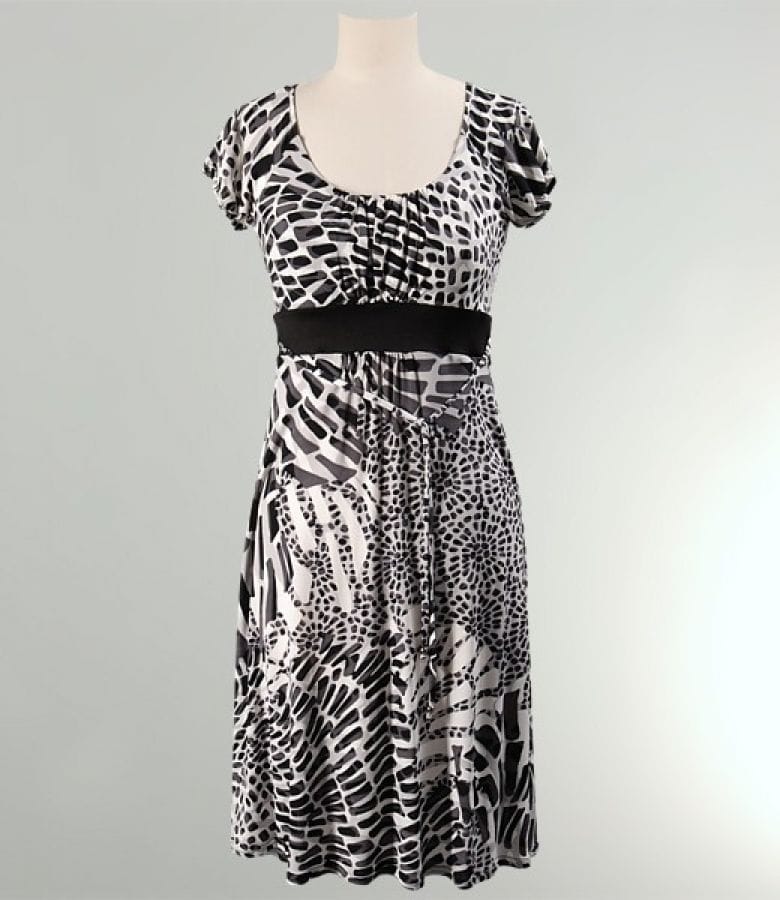 Rochie din jerse cu imprimeu leopard incretita in talie