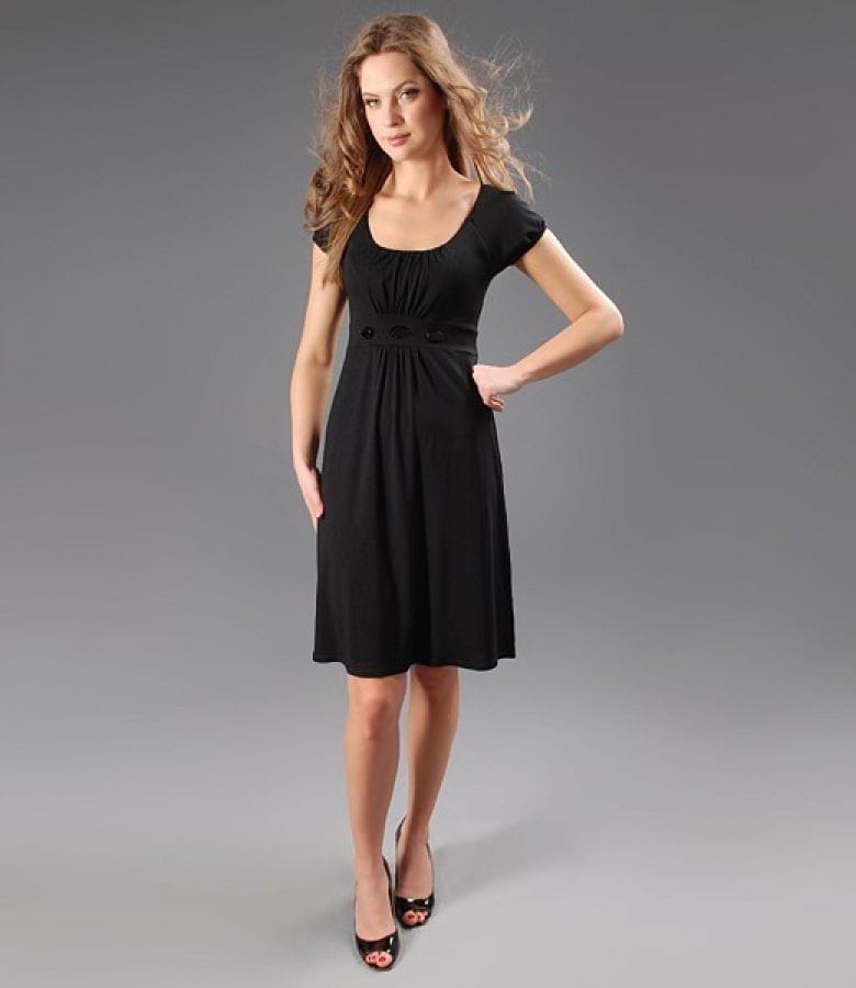 Rochie din jerse uni cu aplicatii in talie