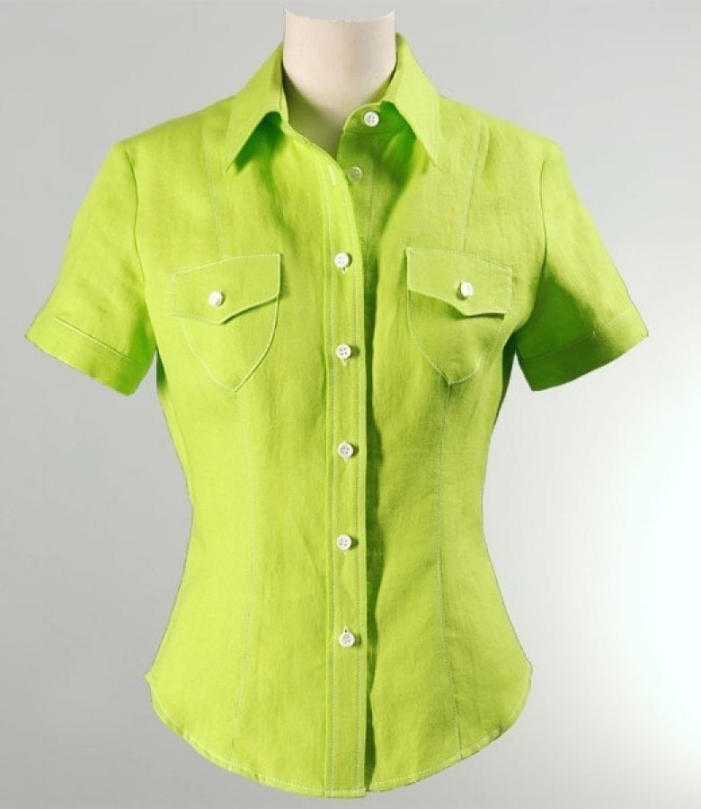 Sacou din in verde cu tighele decorative