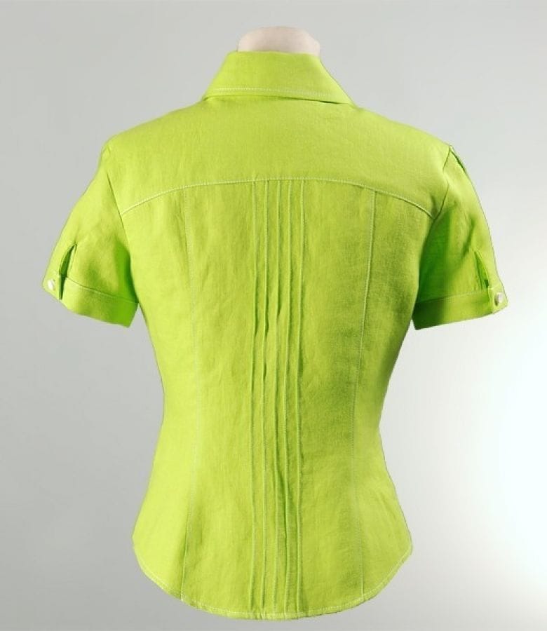 Sacou din in verde cu tighele decorative