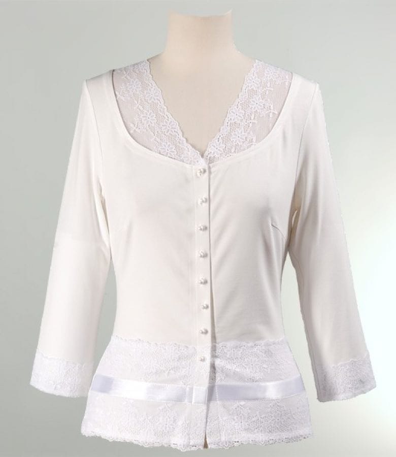 Bluza jerse ecru cu dantela aplicata