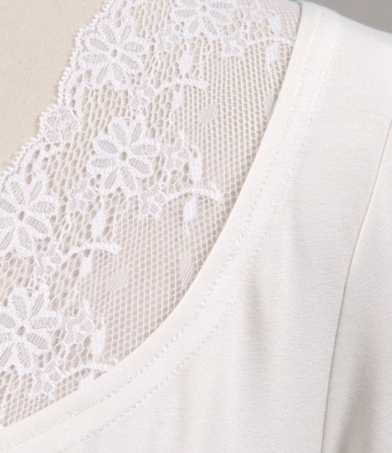 Bluza jerse ecru cu dantela aplicata
