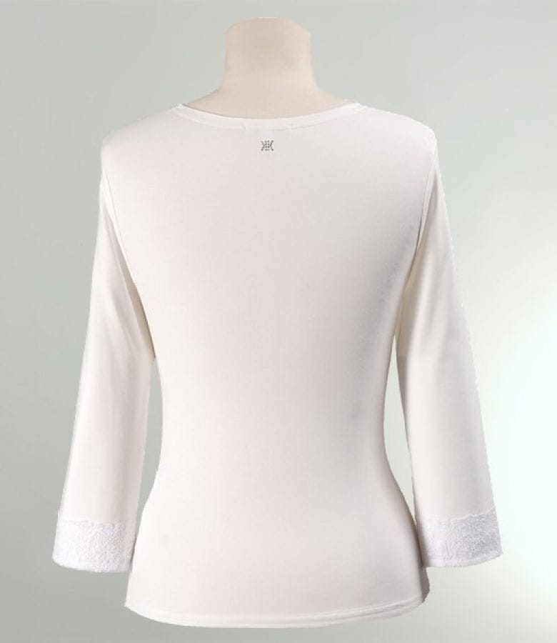 Bluza jerse ecru cu dantela aplicata