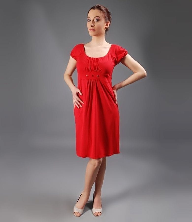 Rochie din jerse uni cu aplicatii in talie
