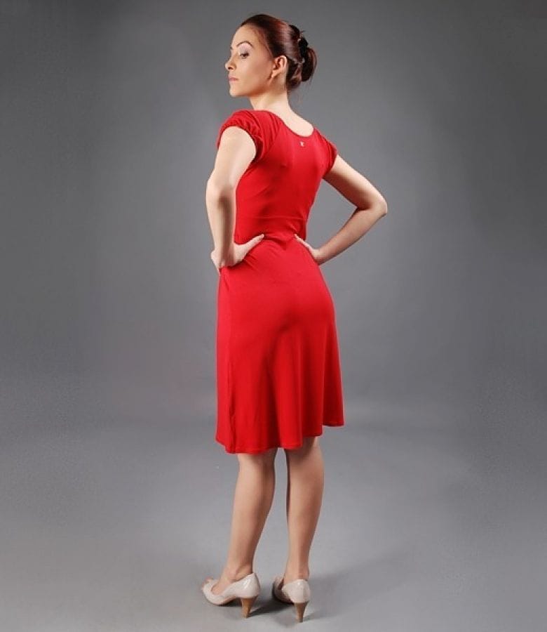 Rochie din jerse uni cu aplicatii in talie