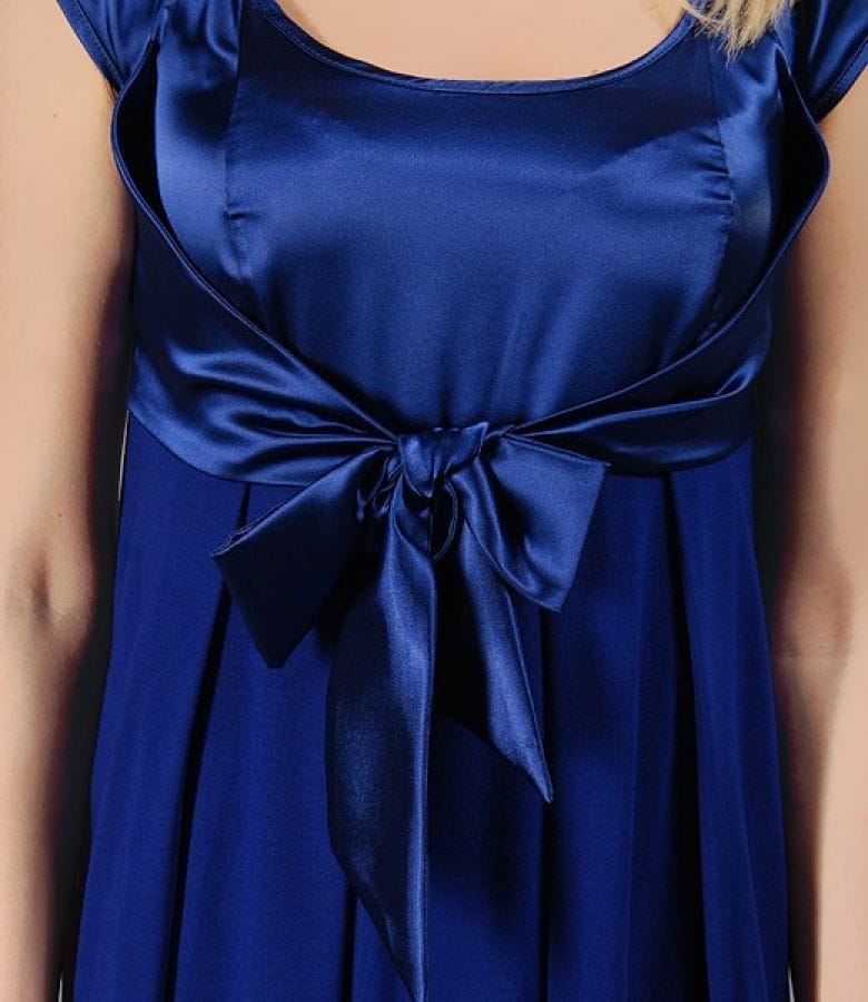 Rochie jerse albastru cu funda din satin sub bust