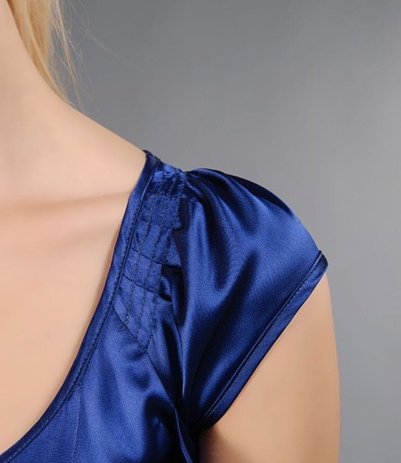 Rochie jerse albastru cu funda din satin sub bust