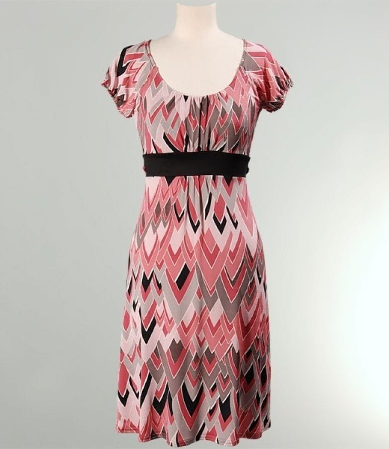 Rochie din jerse cu imprimeu geometric incretita in talie