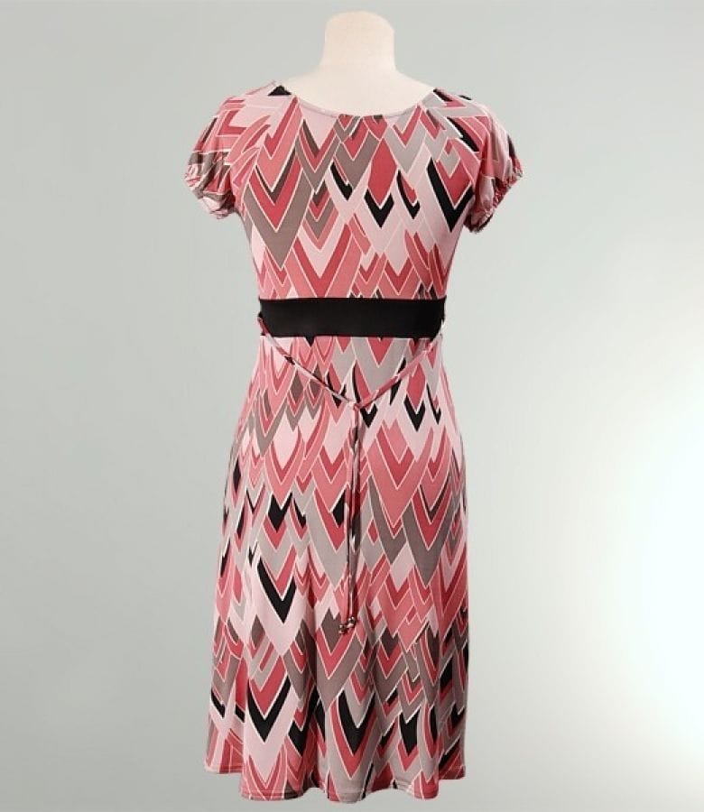 Rochie din jerse cu imprimeu geometric incretita in talie
