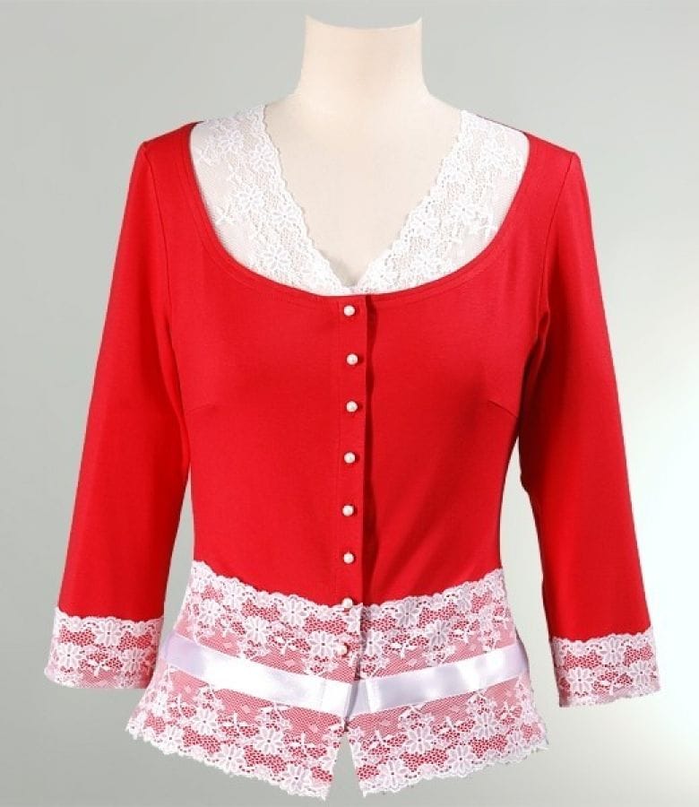 Bluza jerse uni rosu cu dantela aplicata