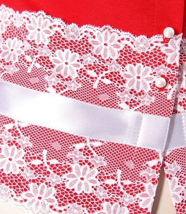 Bluza jerse uni rosu cu dantela aplicata