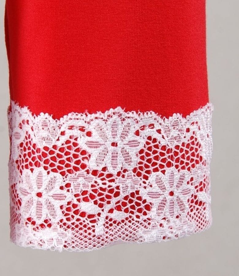 Bluza jerse uni rosu cu dantela aplicata