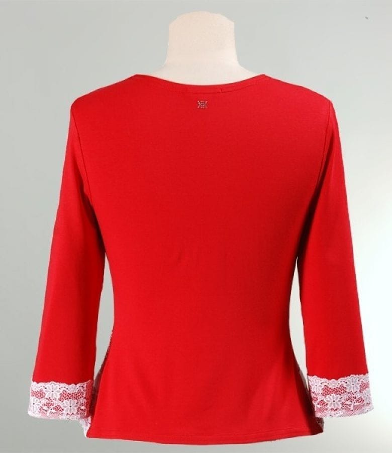 Bluza jerse uni rosu cu dantela aplicata