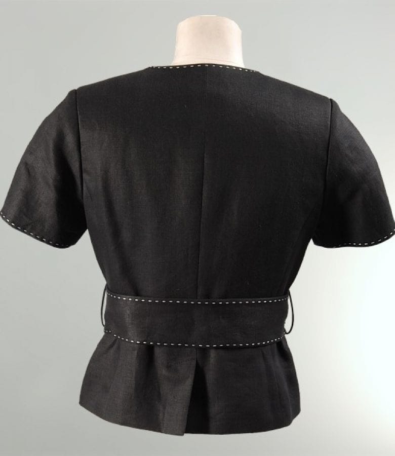 Sacou din in negru cu tighele contrast si cordon