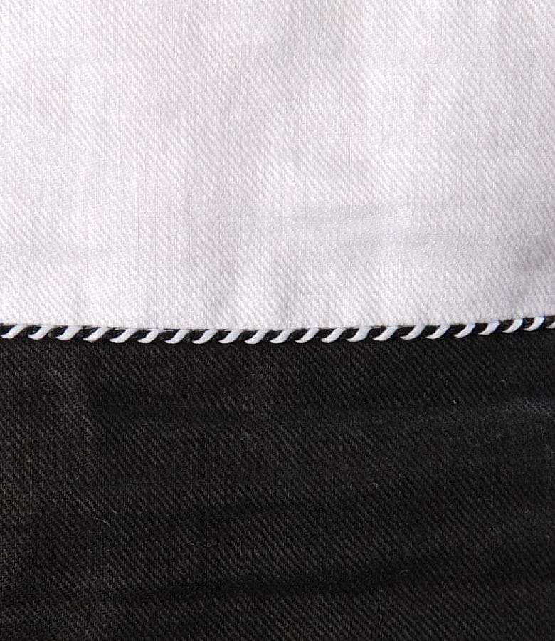 Rochie din in alb-negru cu garnitura contrast
