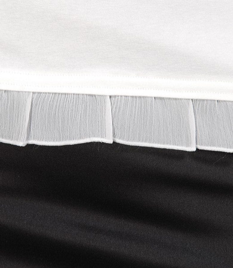 Tricou jerse uni ecru cu maneci scurte bufante din voal